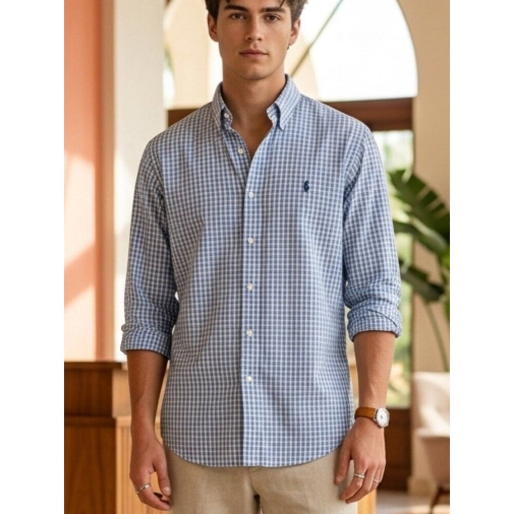 Men's Ralph Lauren Blaire Blue Checkered Shirt Size Medium